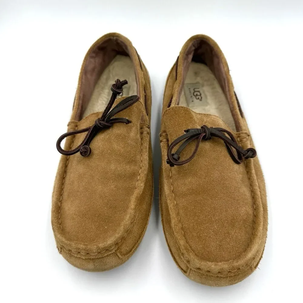 UGG Australia Men’s 9 Brown Suede Shearling Lined Moccasin Boat Shoes